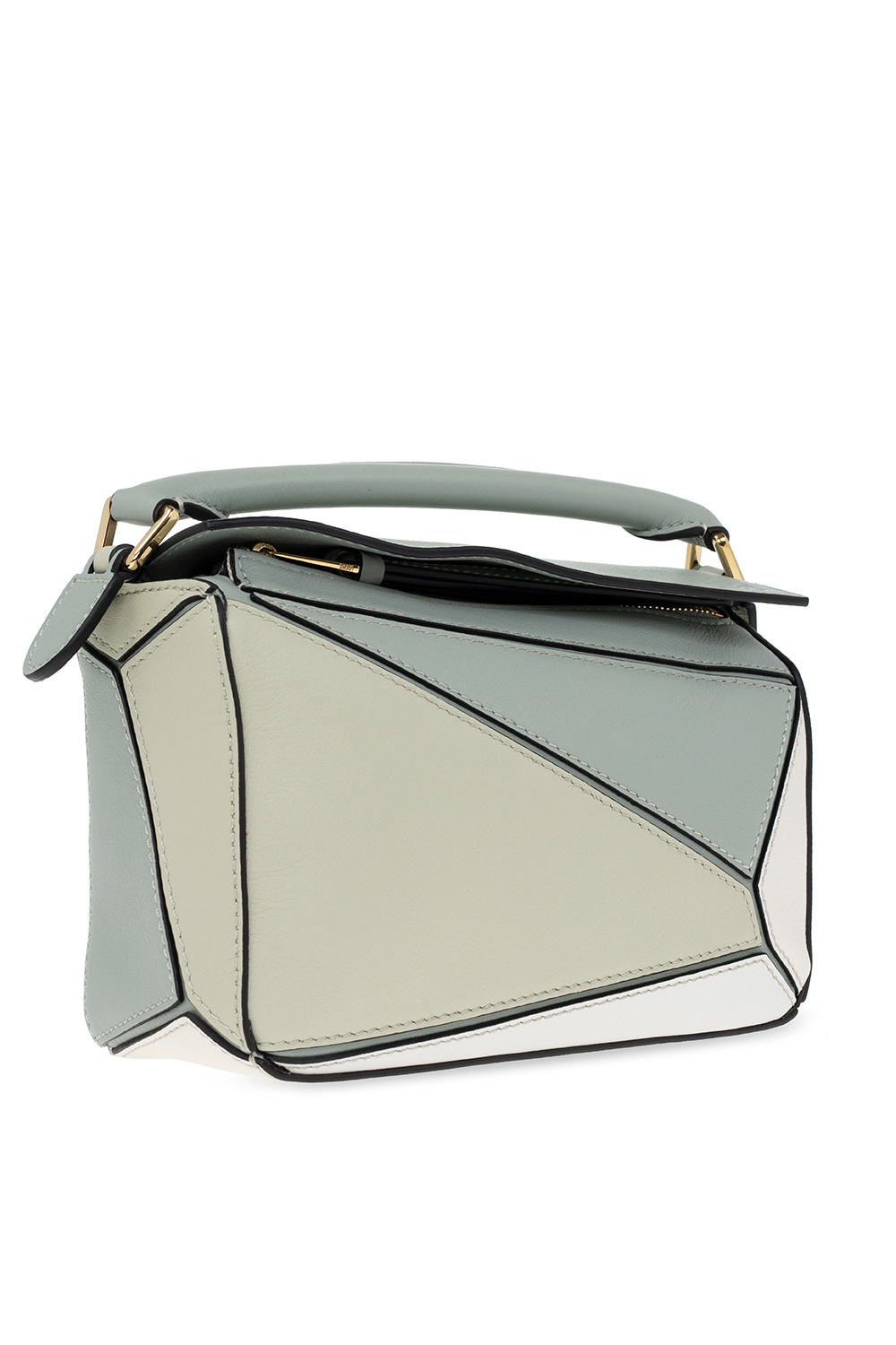 LOEWE Puzzle Bag in Classic Calfskin Small Ash Grey/Marble Green