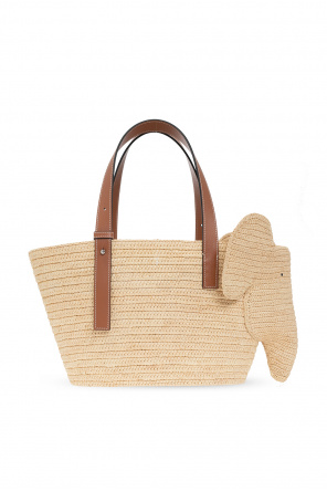 Shop LOEWE Elephant basket bag in raffia and calfskin (A546T21X01