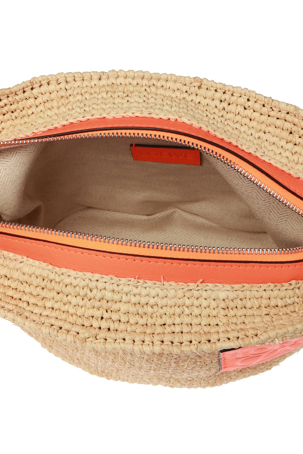 Loewe X Paula's Pochette Raffia And Leather Basket Bag In Natural/neon  Orange