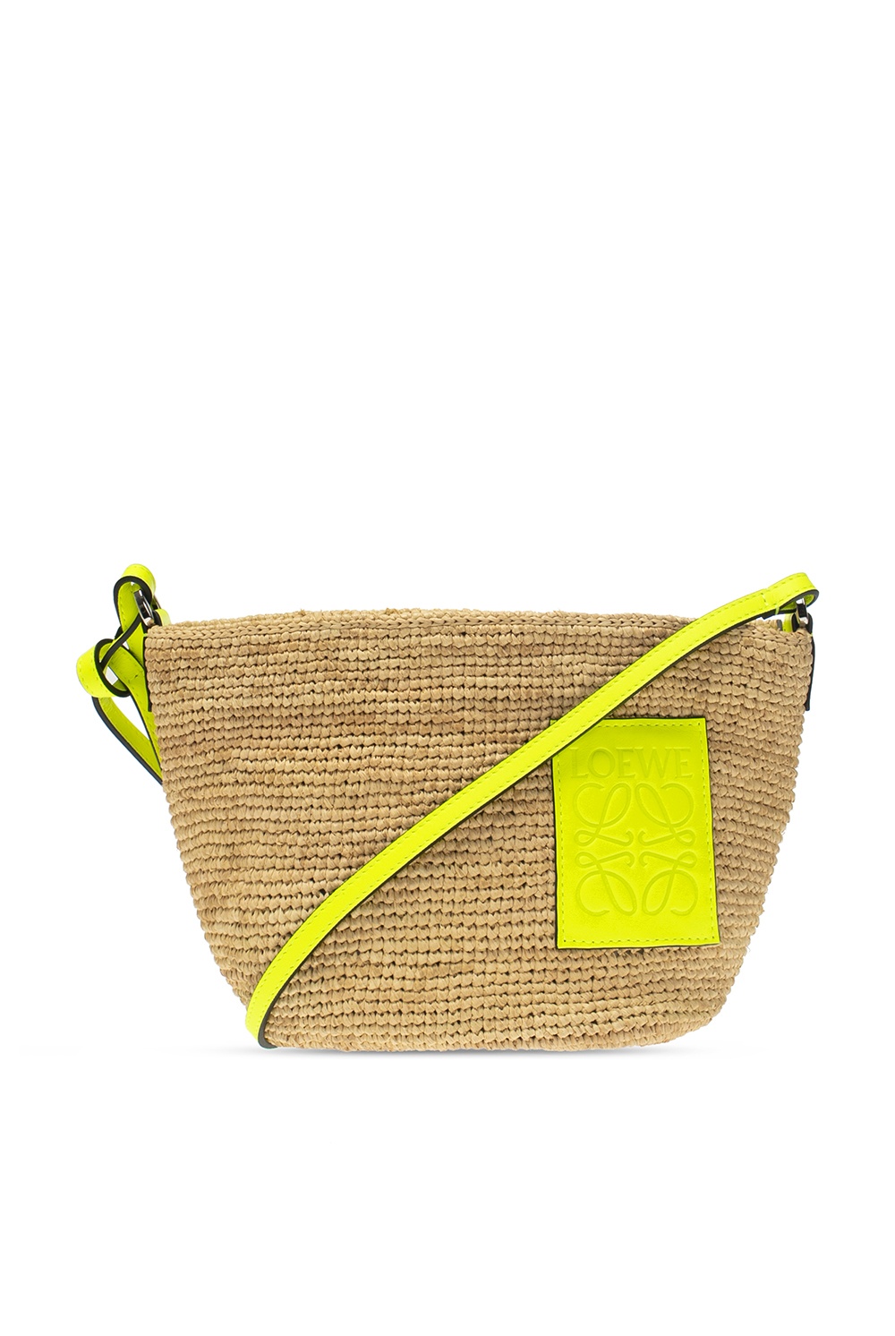 Loewe X Paula's Pochette Raffia And Leather Basket Bag In Natural/neon  Orange