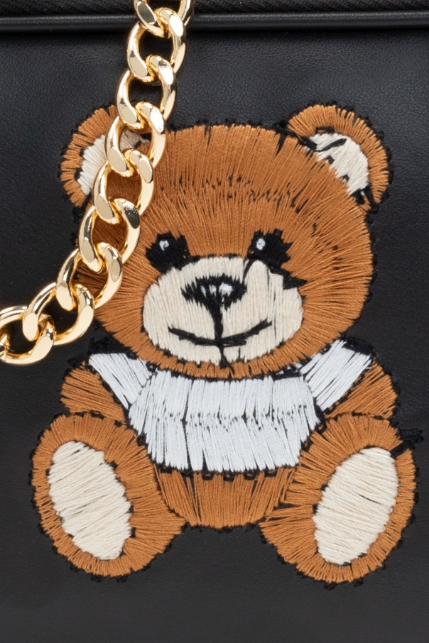 Moschino Embroidered Bear Chain Strap Shoulder Bag In Black At