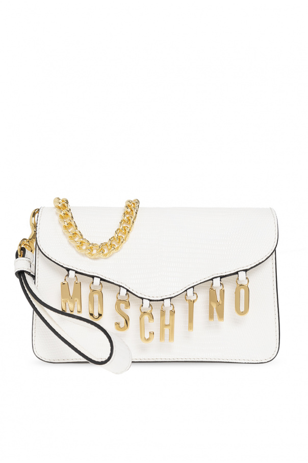 Moschino The Pouch Small Leather Clutch Bag Womens White
