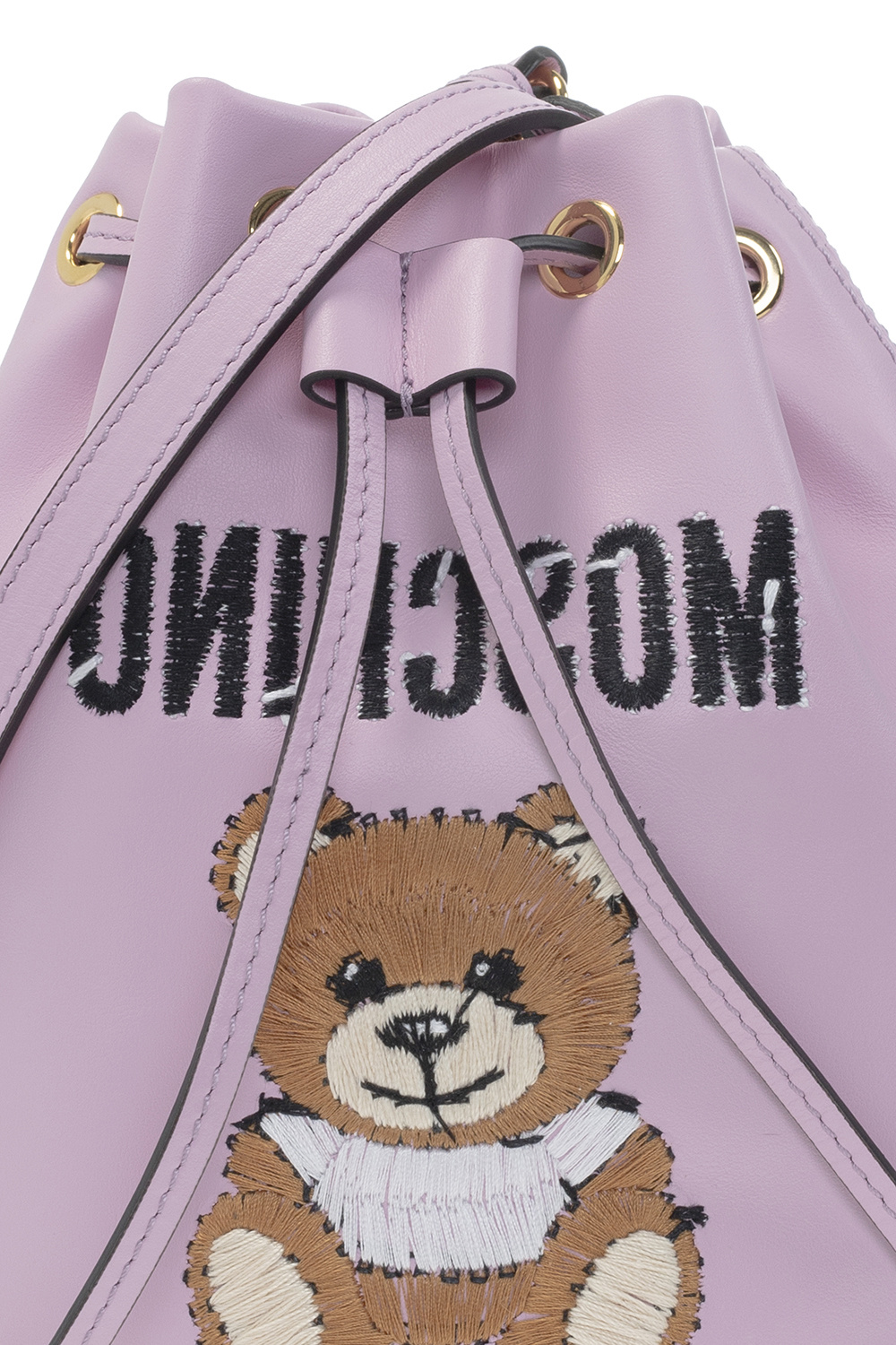 Moschino Embroidered Bear Chain Strap Shoulder Bag In Black At