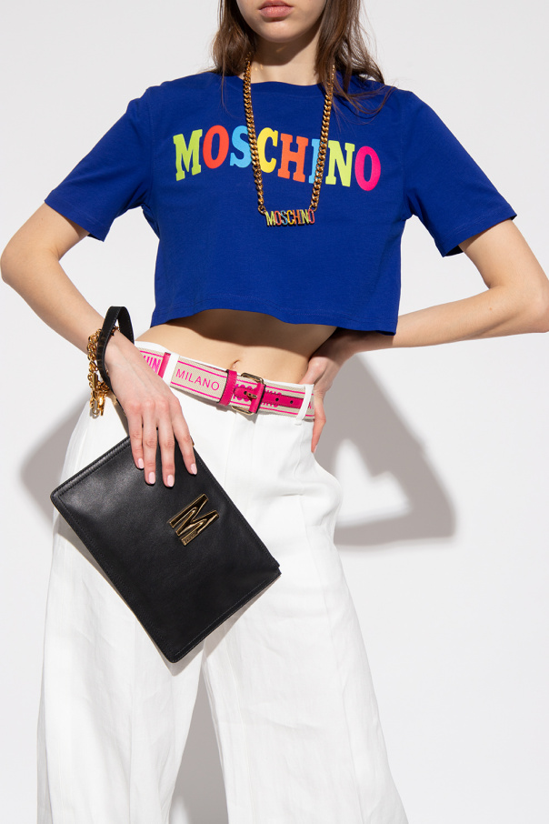 Moschino Easy Pouch on Strap Monogram Empreinte Shoulder wish bag Black