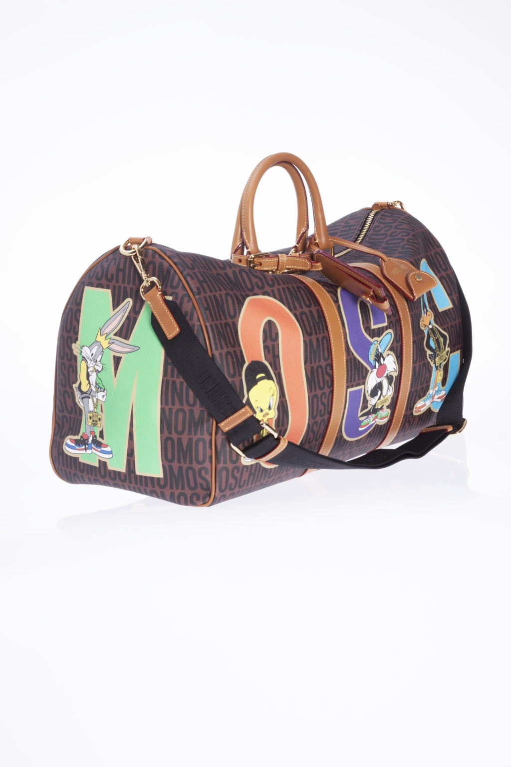 Moschino Looney Tunes Textured Faux Leather Duffel Bag in Brown
