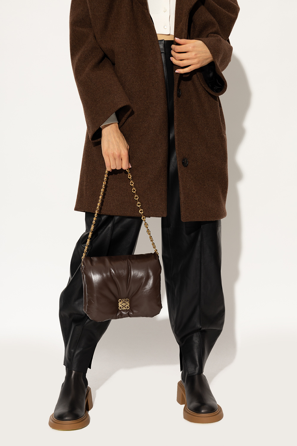 Goya Puffer Small Leather Shoulder Bag in Brown - Loewe