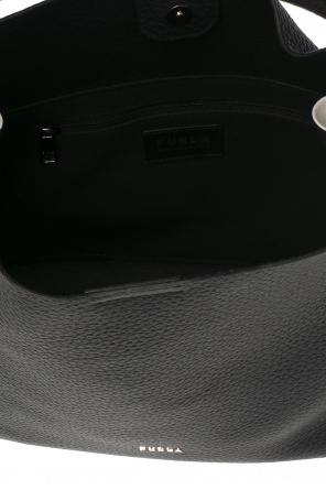 Furla Black Tan White Calfskin Leather Mini Luggage Tote MONOGRAMMED bag