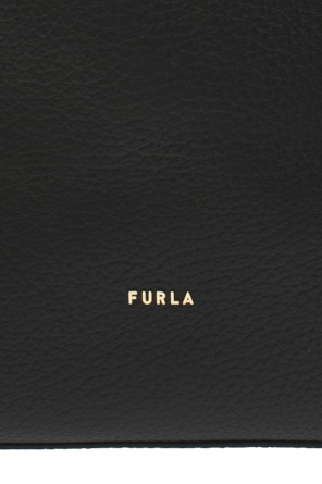 Furla Black Tan White Calfskin Leather Mini Luggage Tote MONOGRAMMED bag