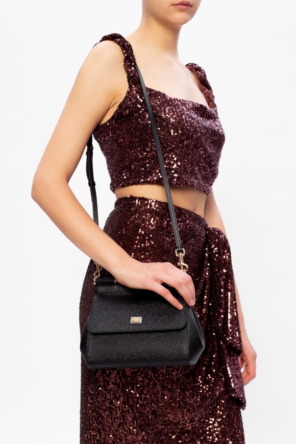 Sicily Small Leather Shoulder Bag in Black - Dolce Gabbana
