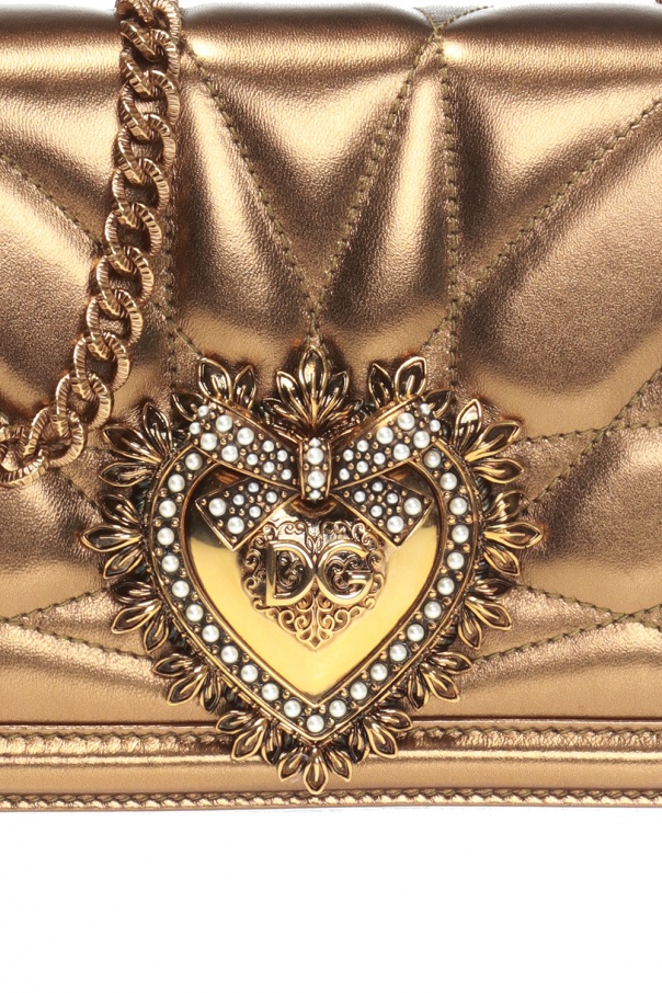 Dolce & Gabbana Devotion Bag In Gold Rhinestone