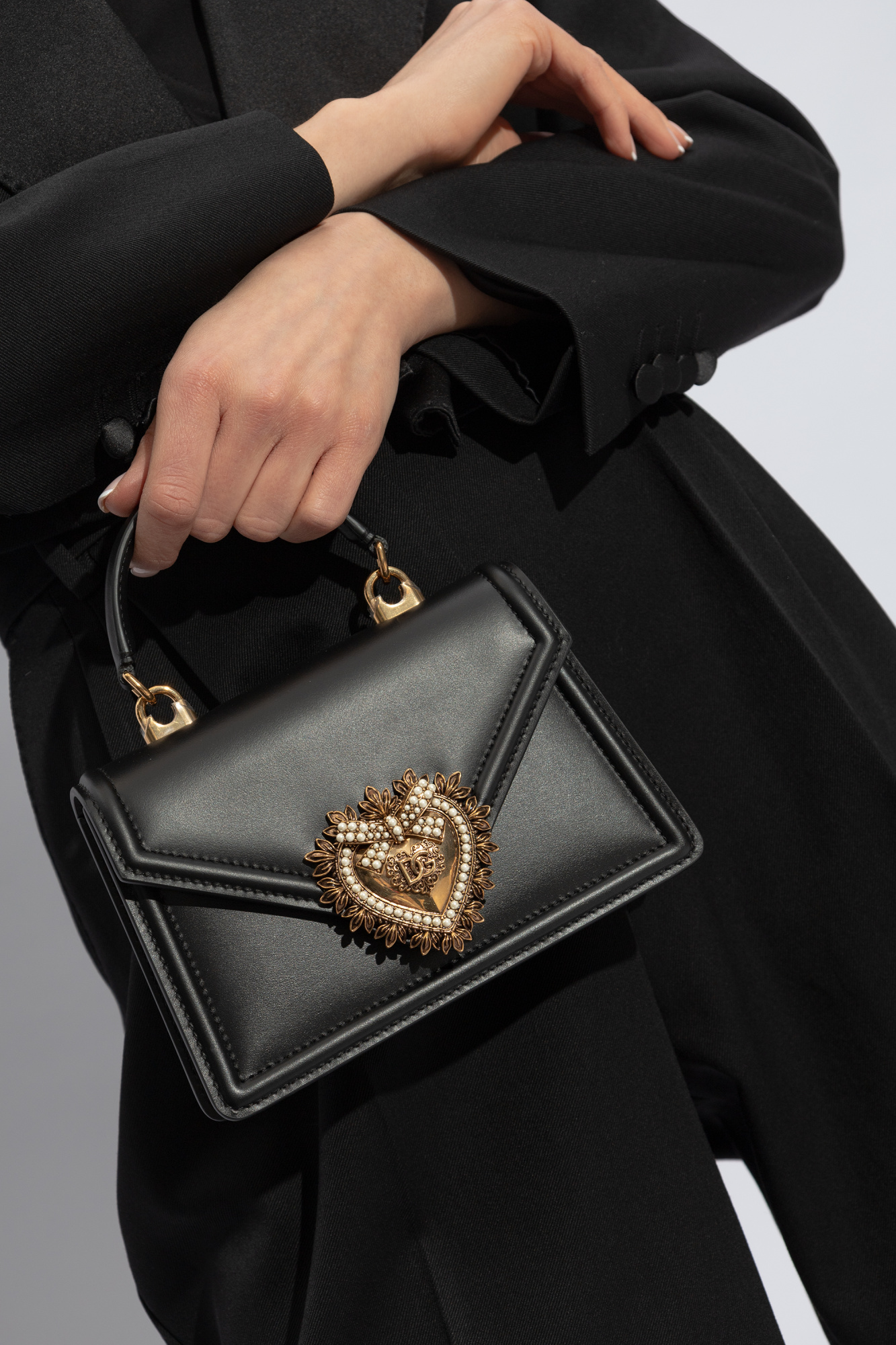 Devotion Mini Leather Shoulder Bag in Brown - Dolce Gabbana