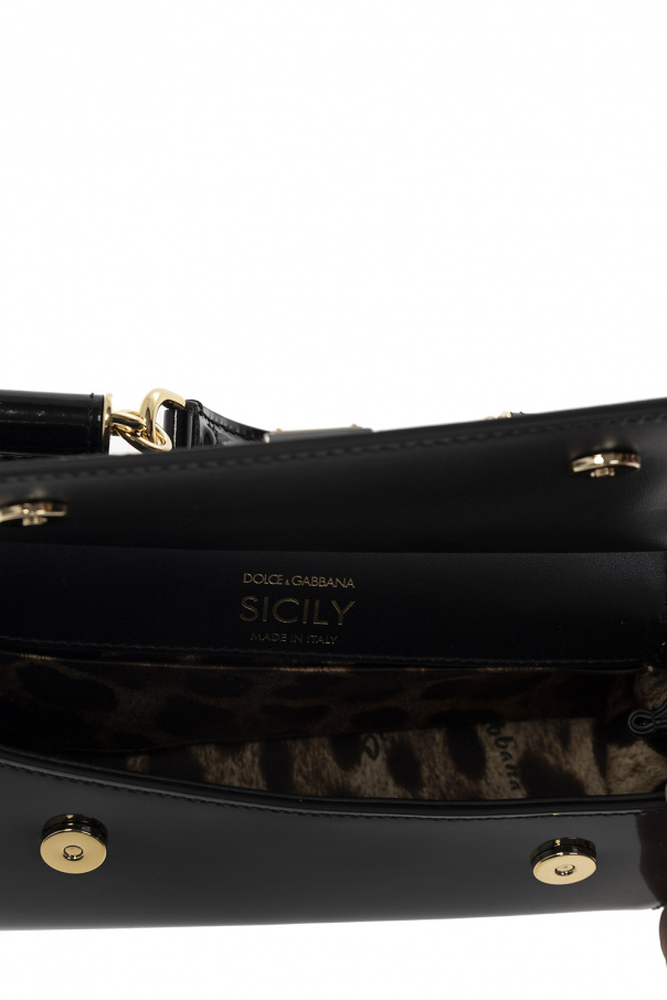 Sicily Small Leather Shoulder Bag in Black - Dolce Gabbana