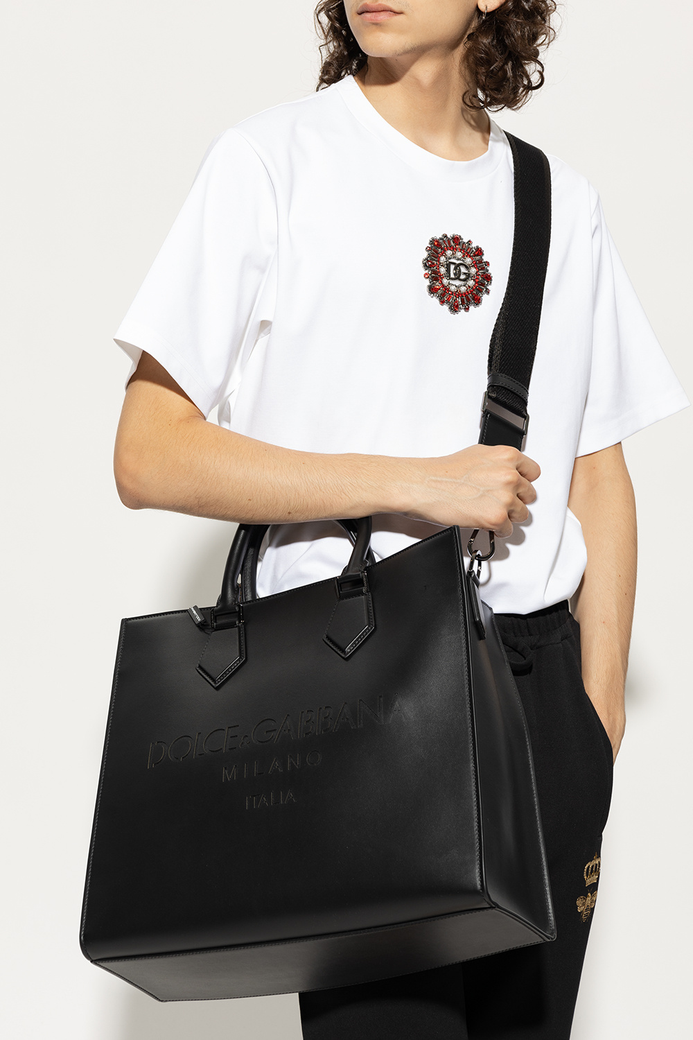 DOLCE & GABBANA long-sleeve denim shirt ‘Edge’ shopper bag