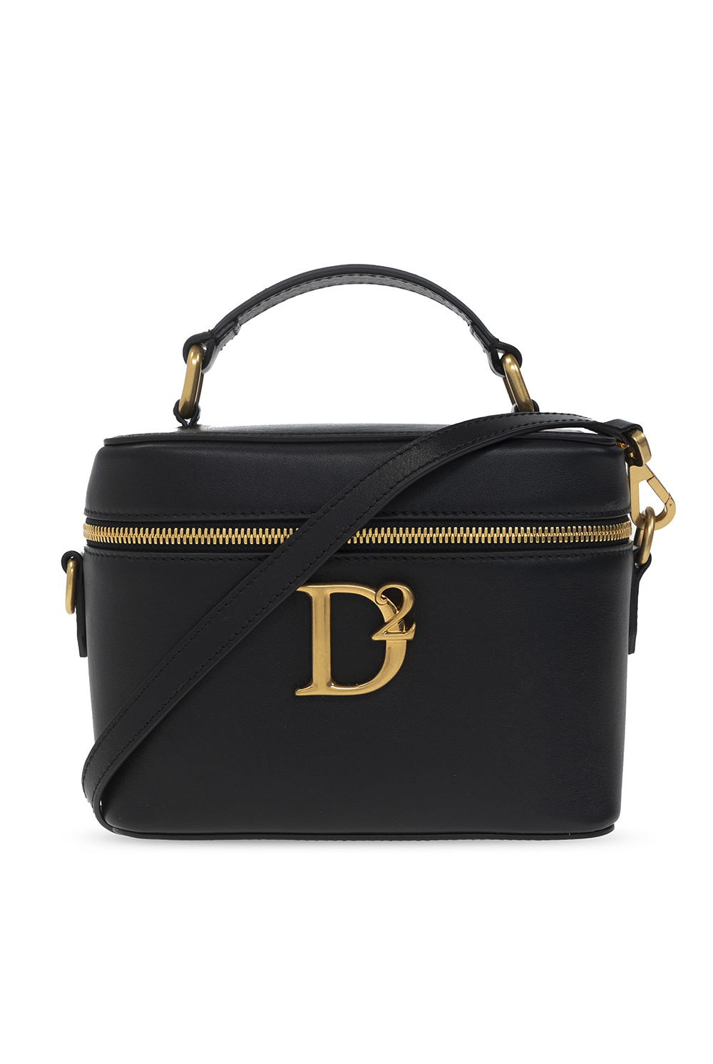 Dsquared2 Black Chevron Calfskin Boston Bag Small