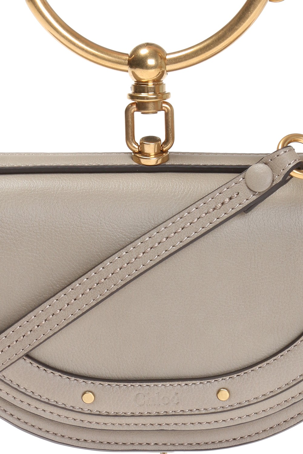 Chloe Motty Grey Leather Small Nile Bracelet Minaudiere Crossbody Bag