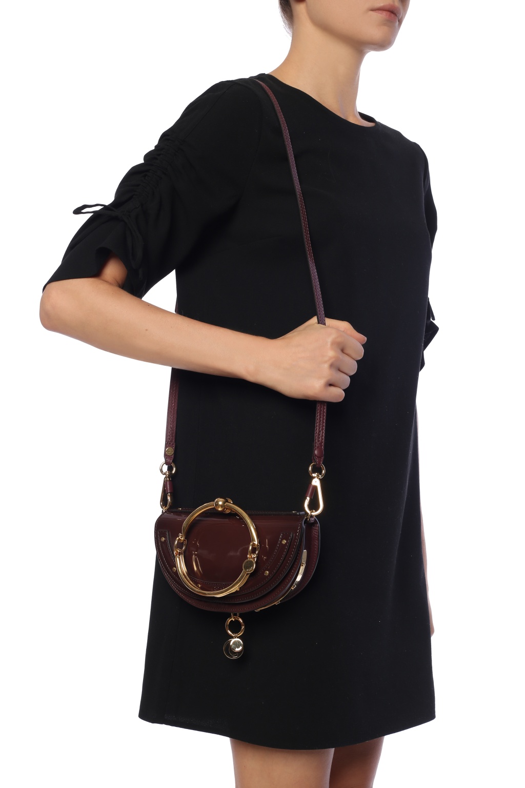 Chloe Brown Leather Small Nile Bracelet Minaudiere Crossbody Bag