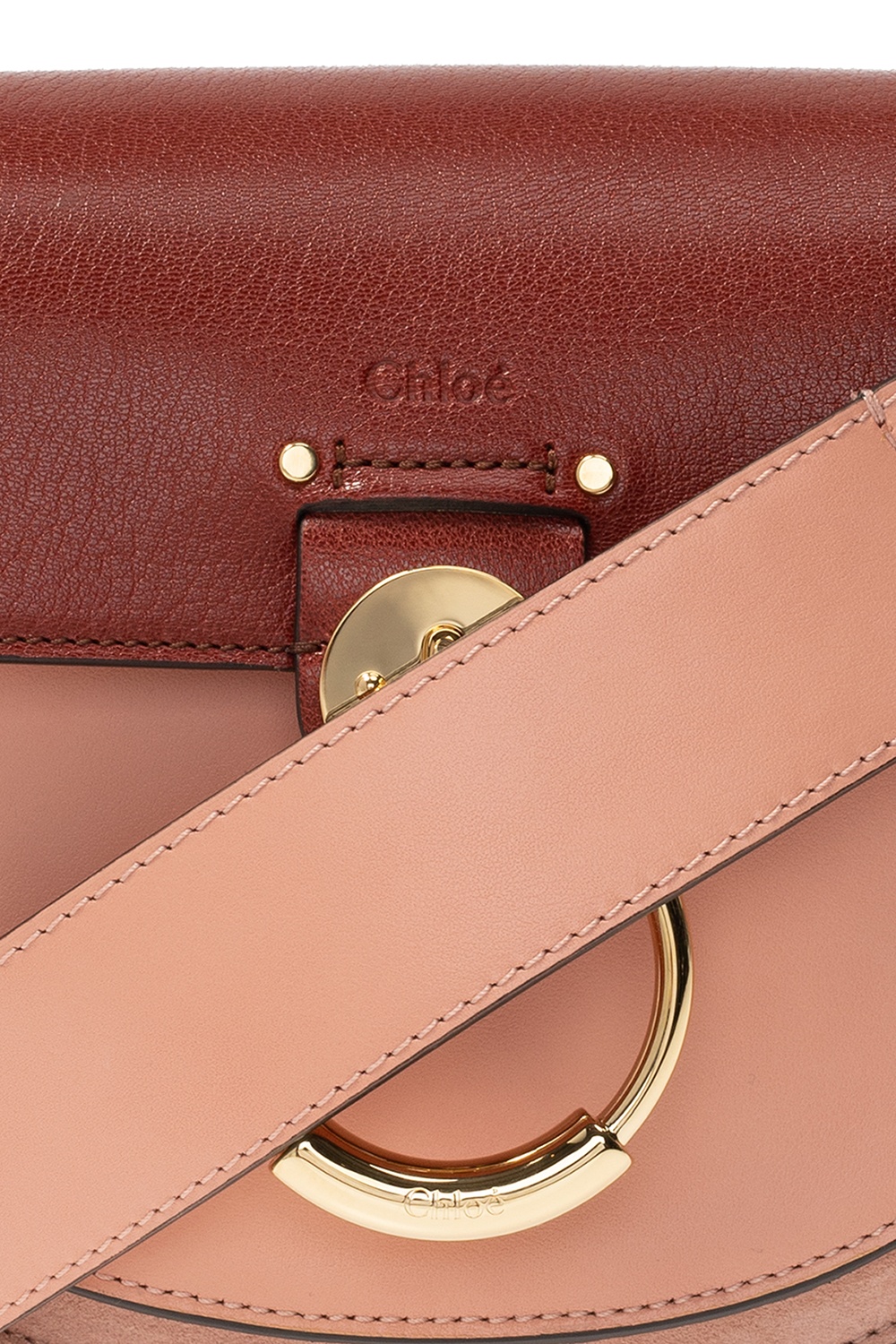Chloe Mini C Flap Double Carry Embossed Leather Crossbody Bag Raisin
