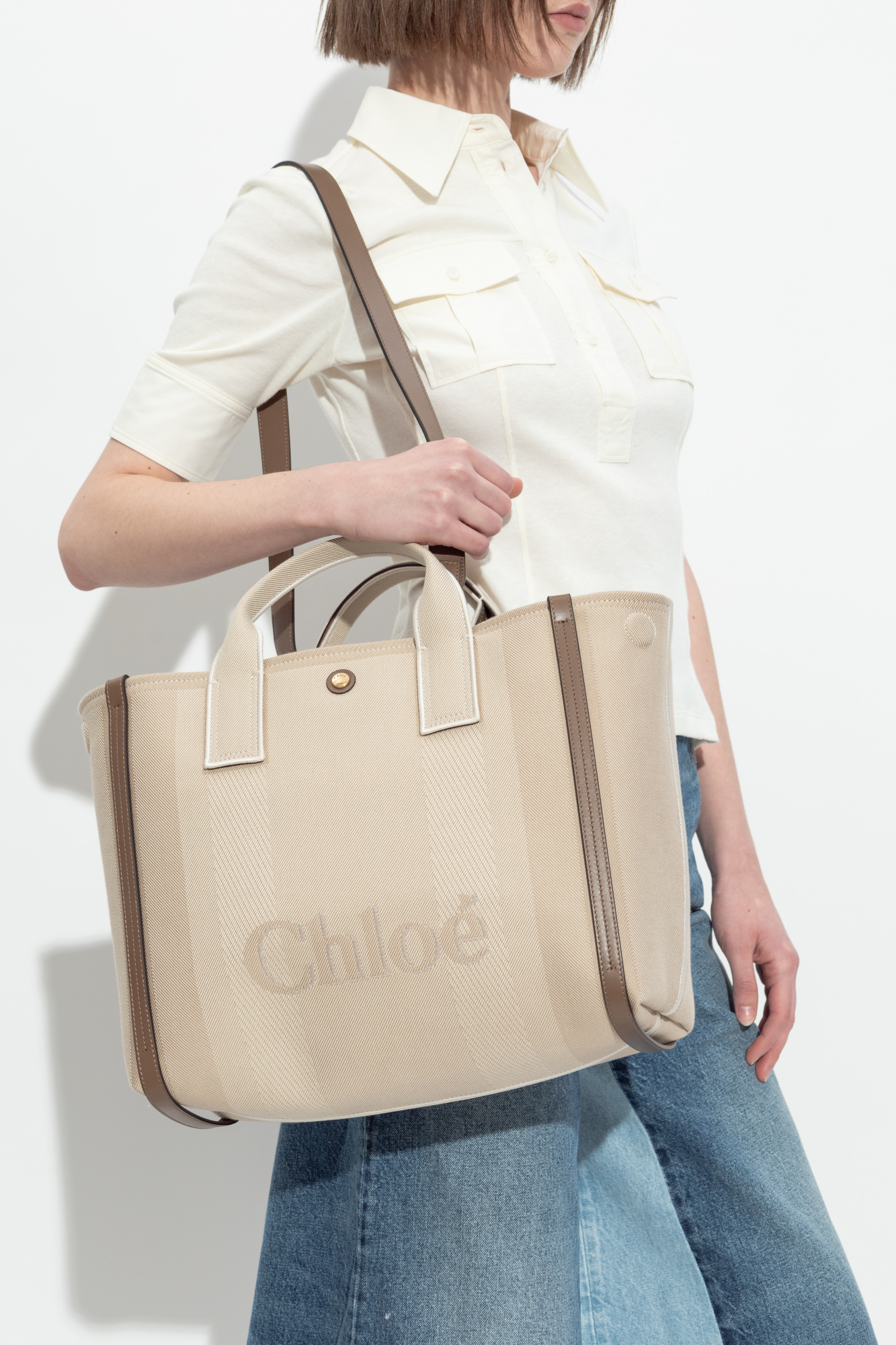 Chloé Large Carry Tote Bag In Jacquard Canvas