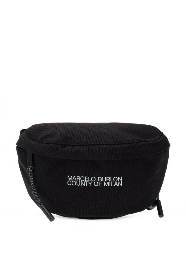 Marcelo Burlon logo-print drawstring leather shoulder bag