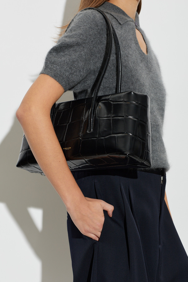 DeMellier Stockholm Black Croc-Embossed Leather Shopper Bag