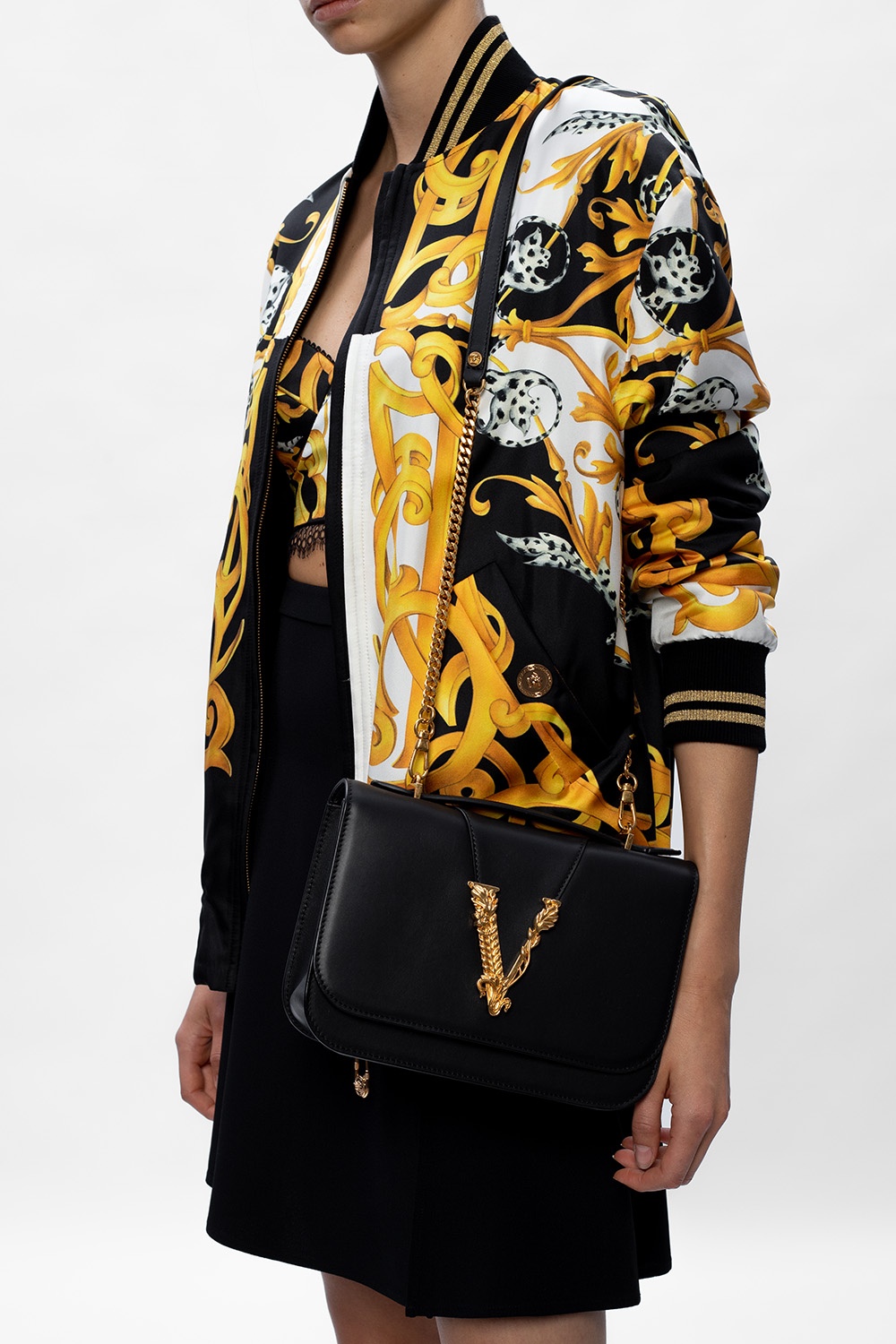 Versace Mini bag Bi-material Detachable strap Zipper closure Front logo Worn on the shoulder