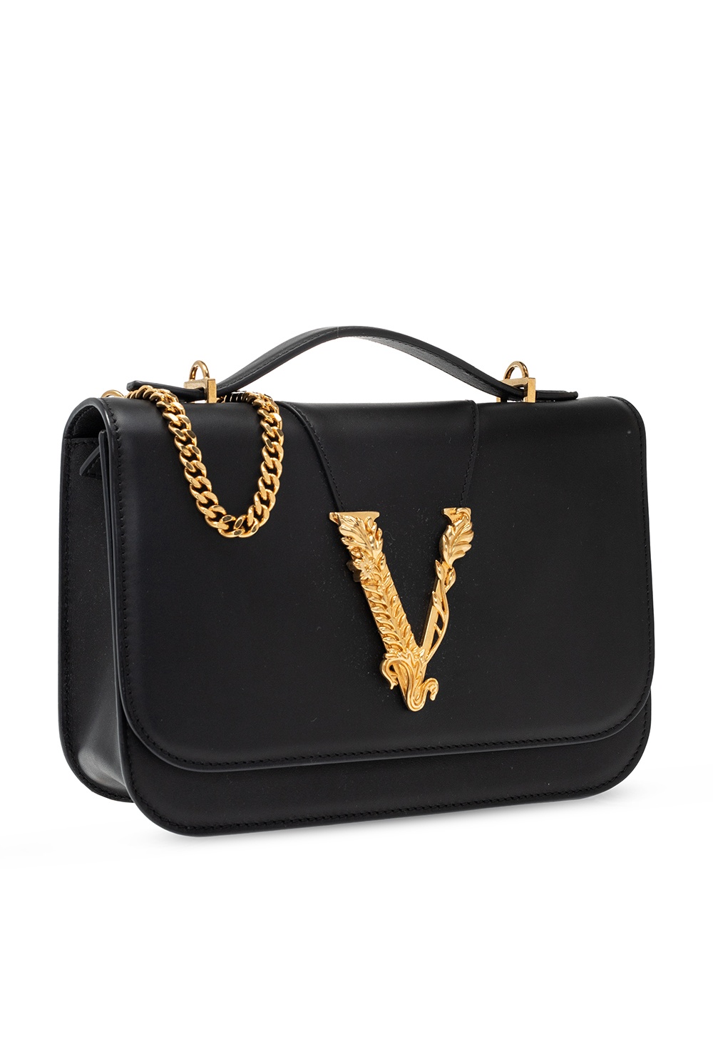 Versace Women's 100% Textured Leather Handbag V-Logo Tote Shoulder Bag 