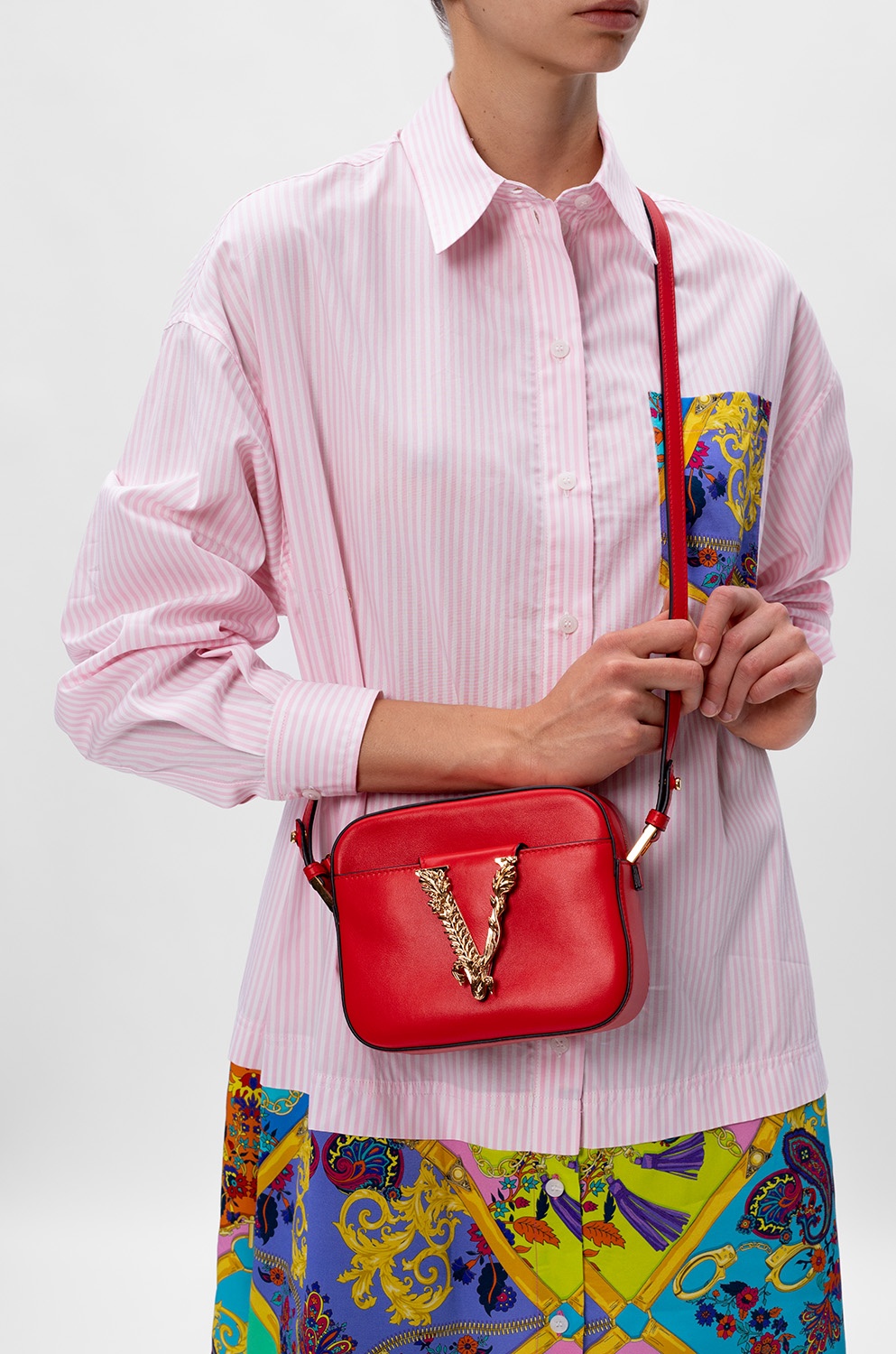 Versace double flap emboidered shoulder bag