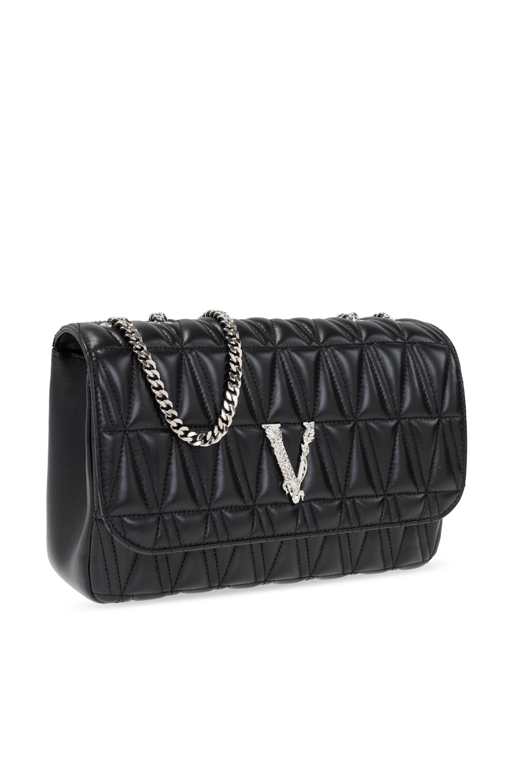 Versace Virtus Beige Pebbled Leather Crossbody, Women's, Size: 8