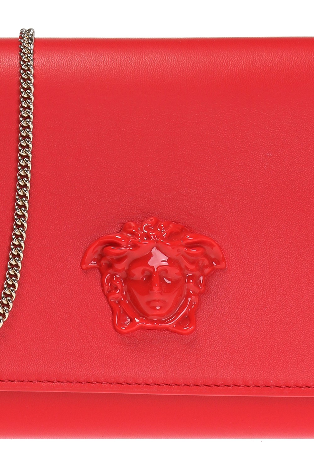 Versace Medusa Calfskin Leather Chain Clutch Bag Red