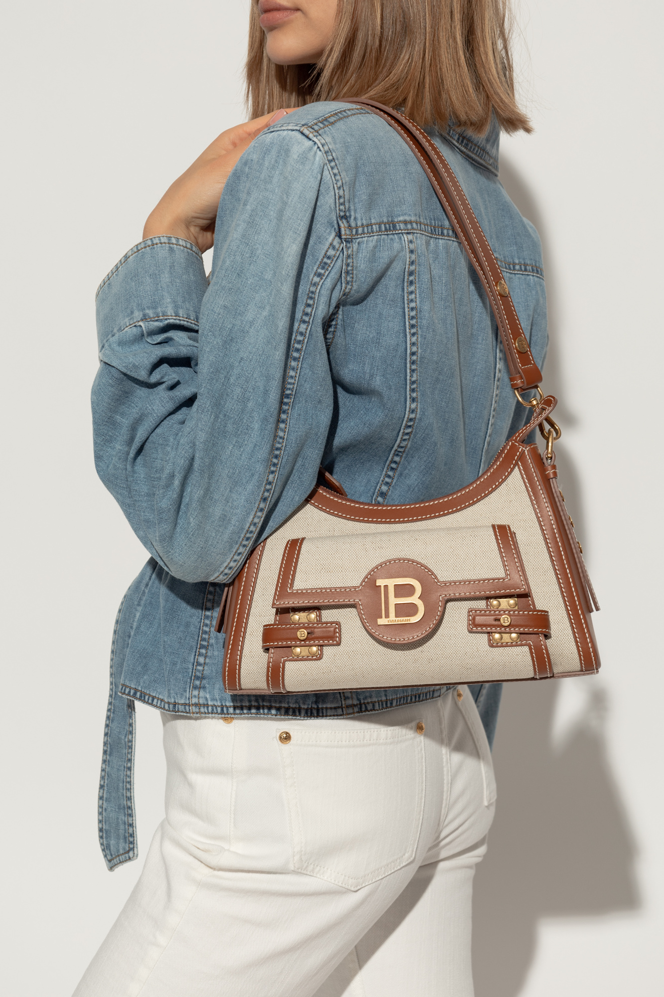 balmain Leather Shoulder bag with logo