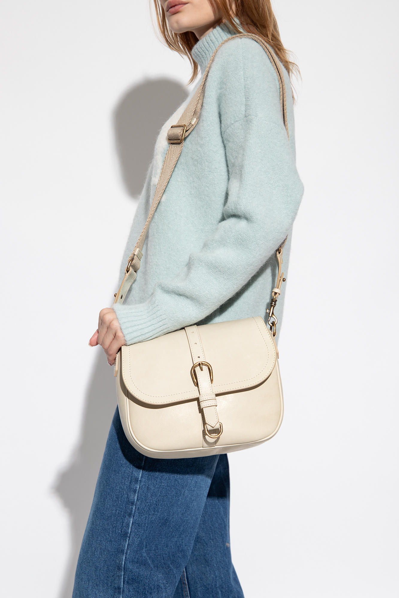 sorbonne flap bag in suede and vintage leather