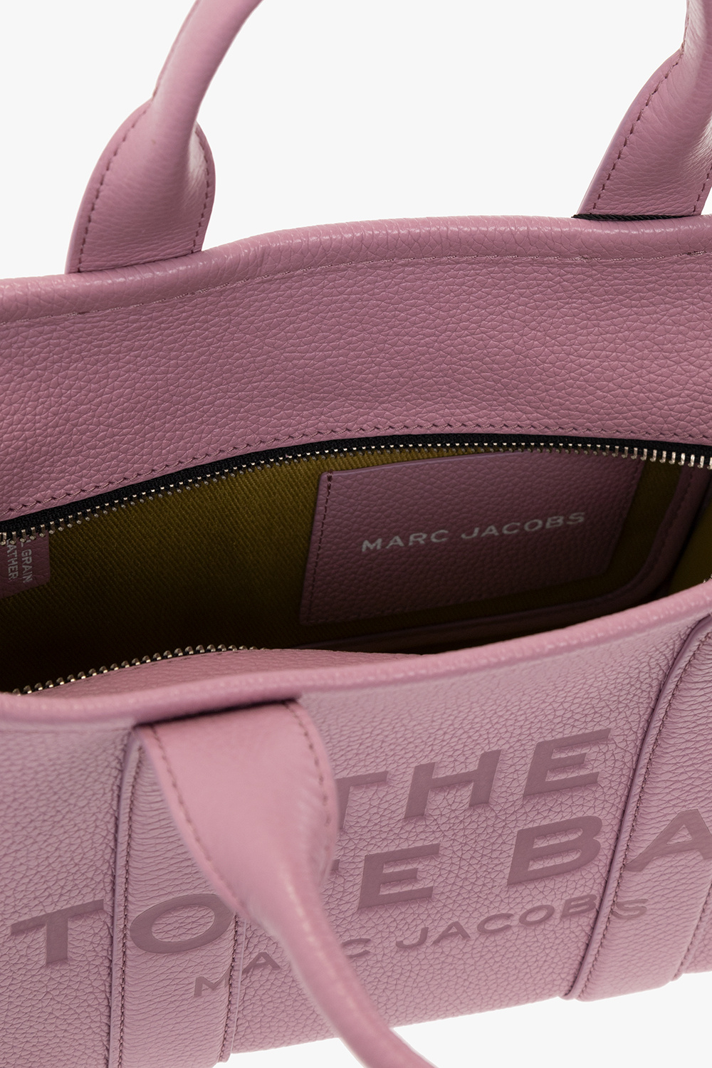 Marc Jacobs - The Tote Bag Mini - Pink grained leather bag with shoulder  strap and embossed logo for women