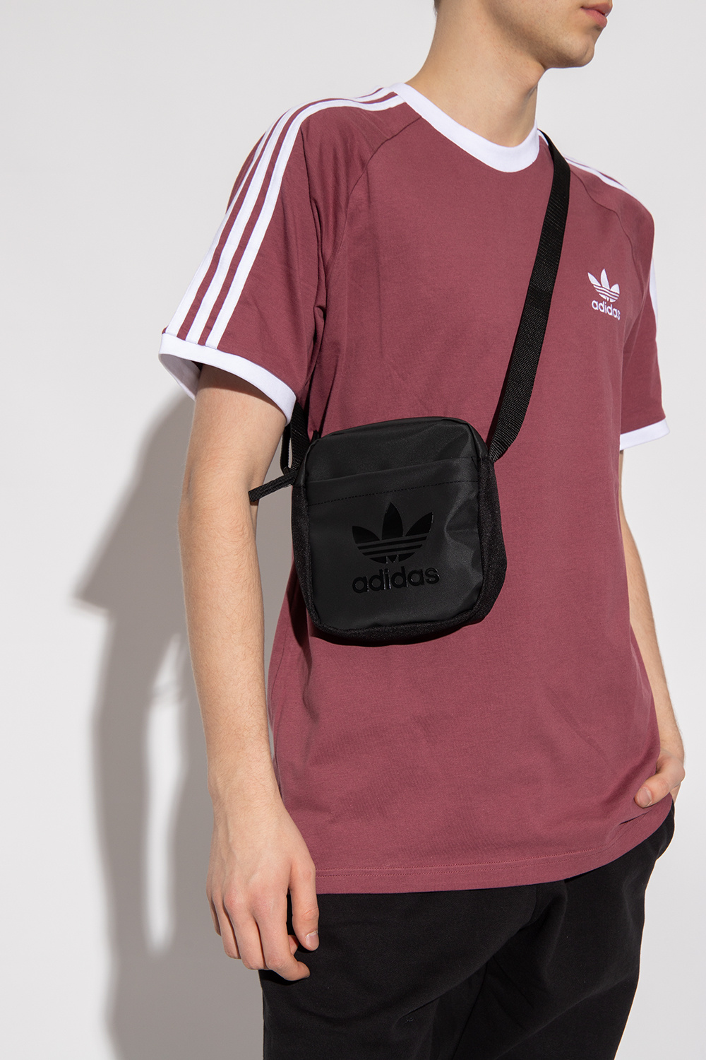 Adidas Originals Large Logo Satin Shoulder Bag In Black