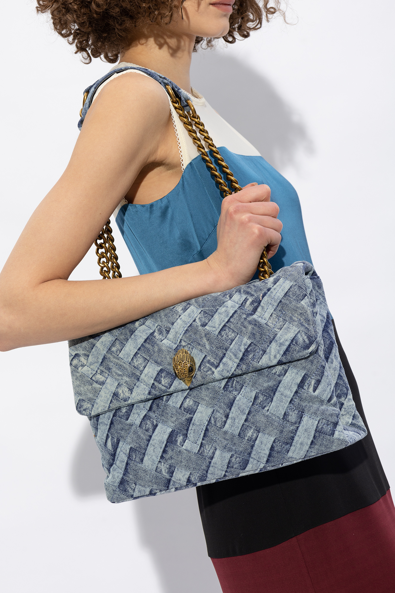 Kurt Geiger Large Kensington Soft Denim Shoulder Bag In Blue