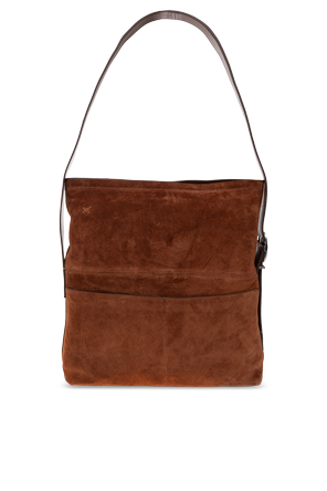 Suede shoulder bag with logo