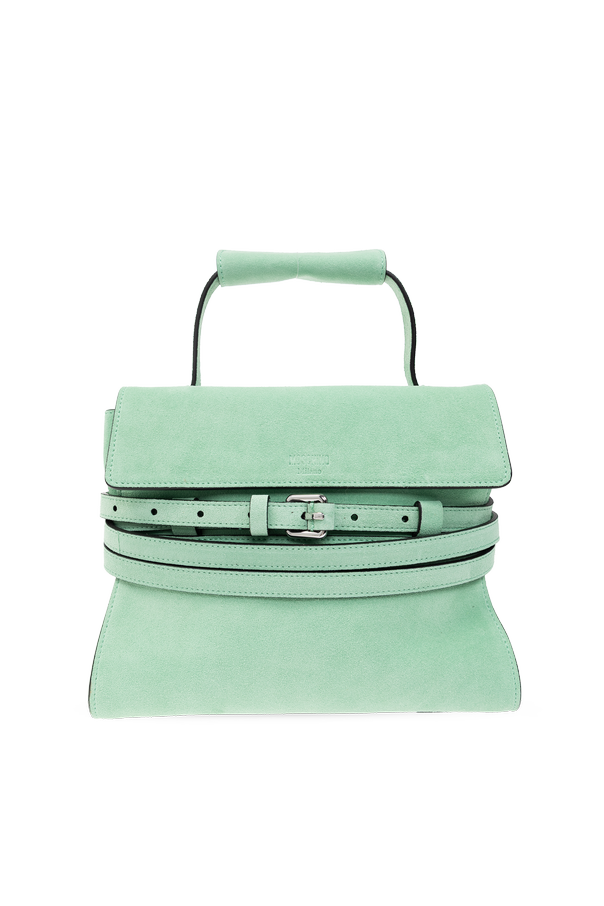 Suede top-handle bag with logo od Moschino