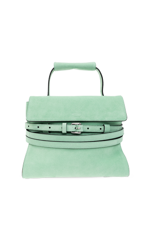 Suede top-handle bag with logo