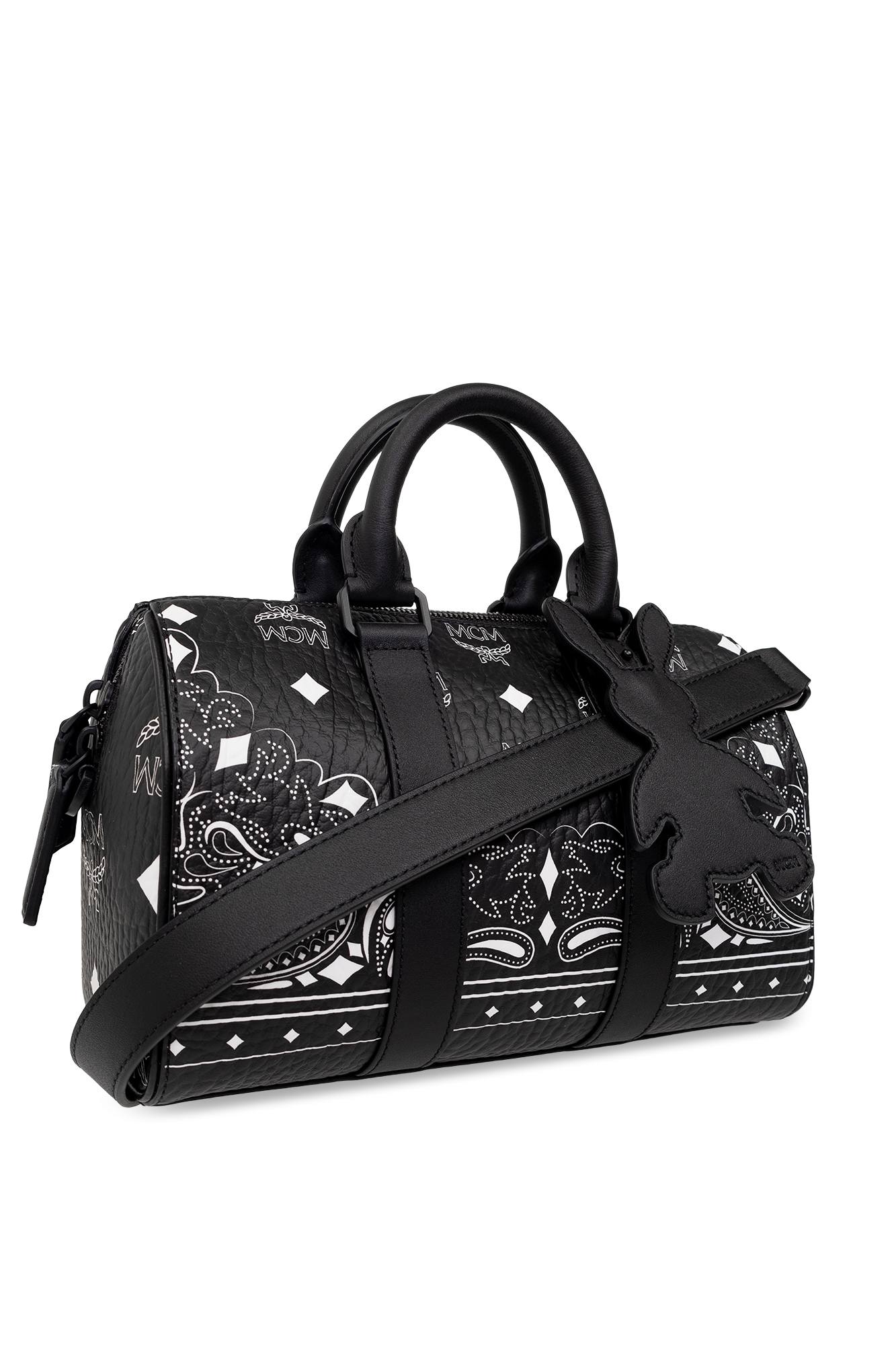 MCM Visetos Canvas Boston Bag Black - 10% Off