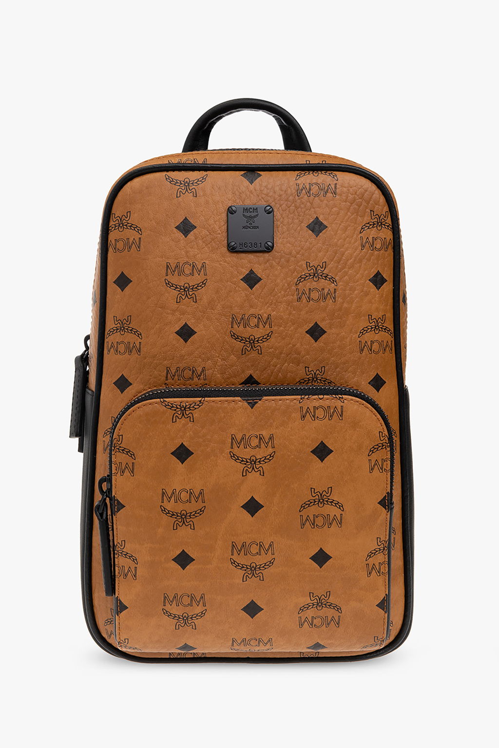 MCM Visetos Spot Medium Unisex Sling Bag One Shoulder Backpack Black Silver