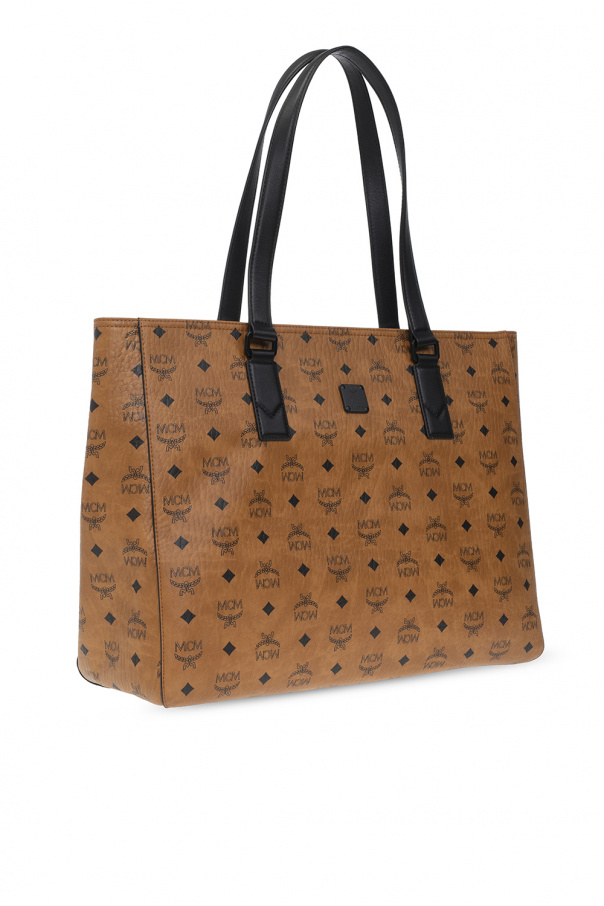 MCM Women's Cognac Brown Monogram Medium Shopper Tote Bag