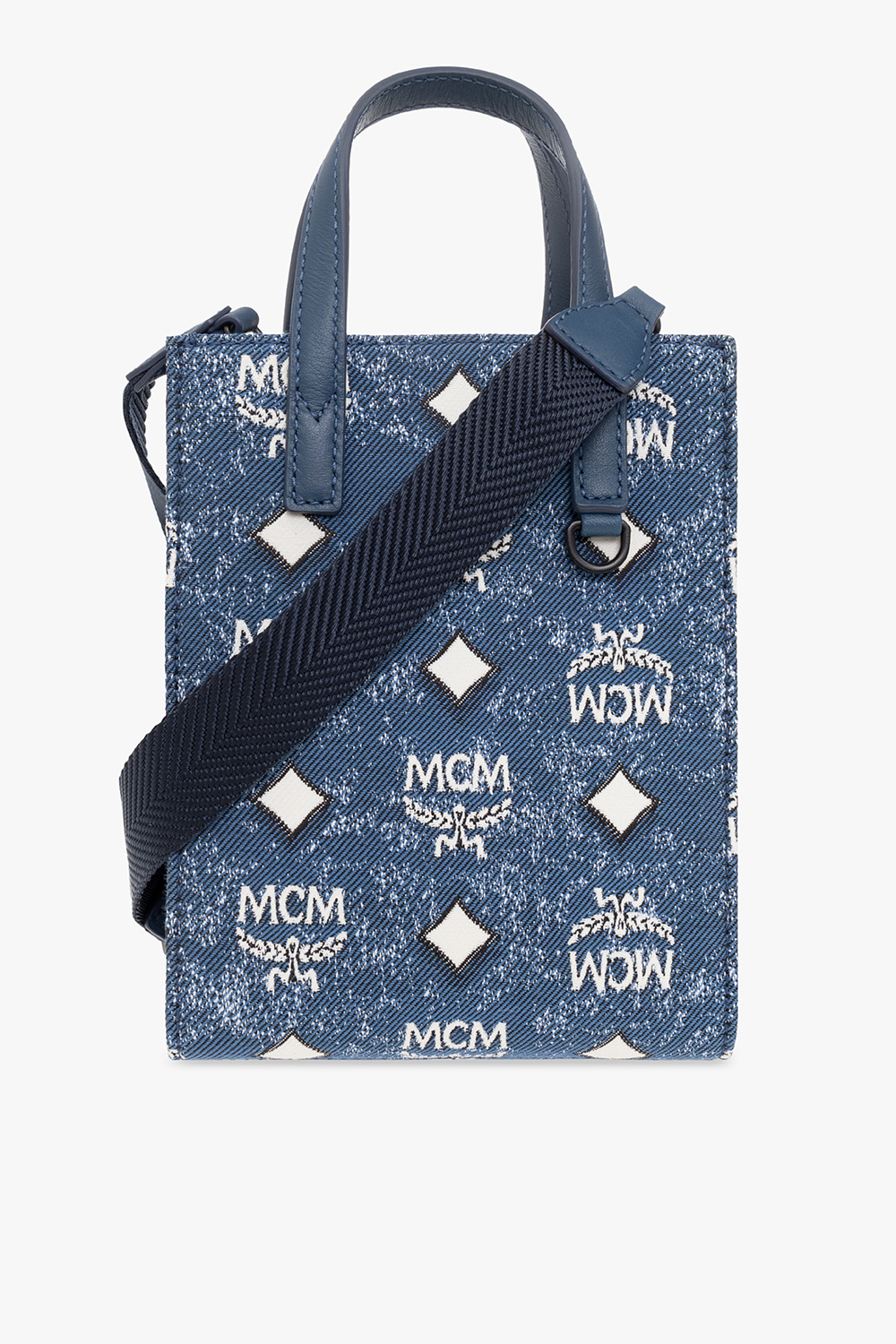 MCM White Blue Monogramed Purse Bag