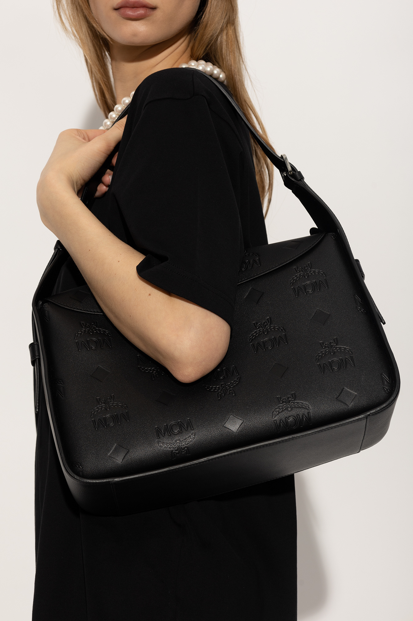 Mcm Aren monogram-pattern Leather Backpack - Black