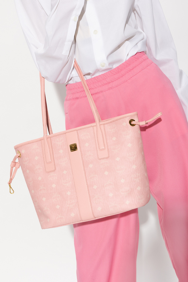 Mcm Reversible Liz Shopper In Visetos In Blossom Pink / Gold