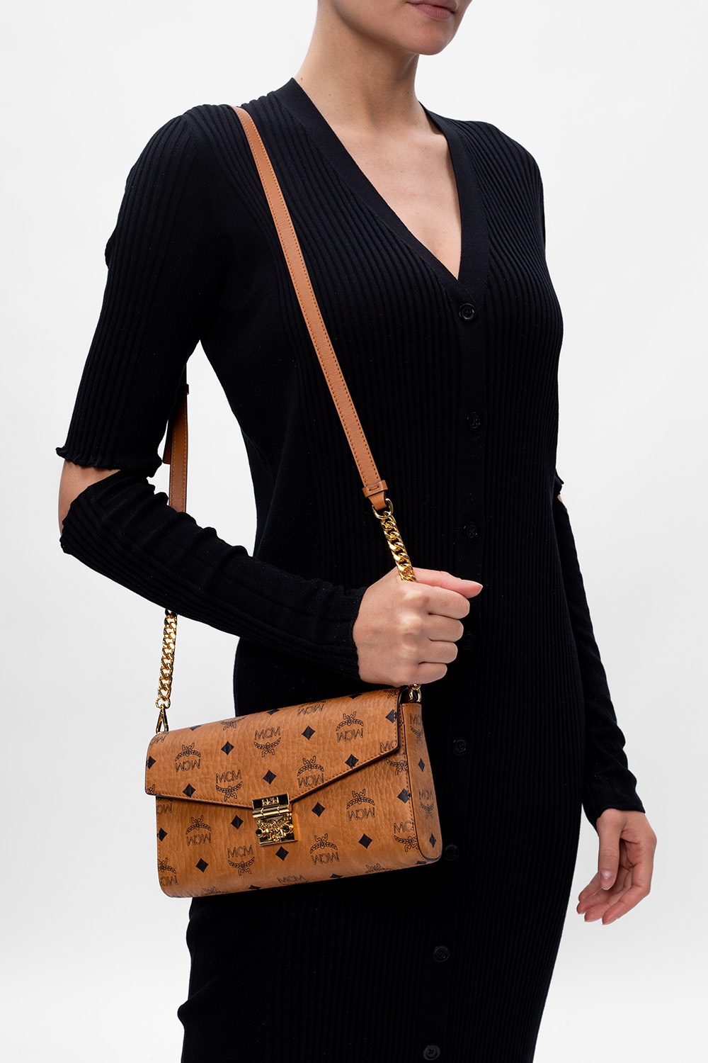 MCM Printed Leather Medium Millie Crossbody Bag in Black
