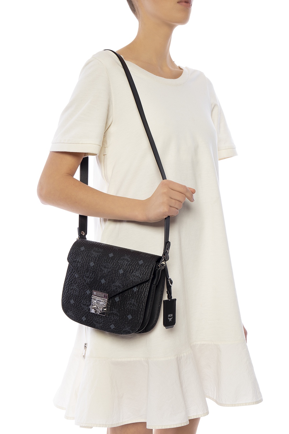 Mcm Patricia Visetos Small Shoulder Bag In Black