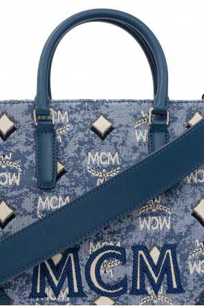 Mcm Ladies Vintage Monogram Jacquard Boston Bag in Blue