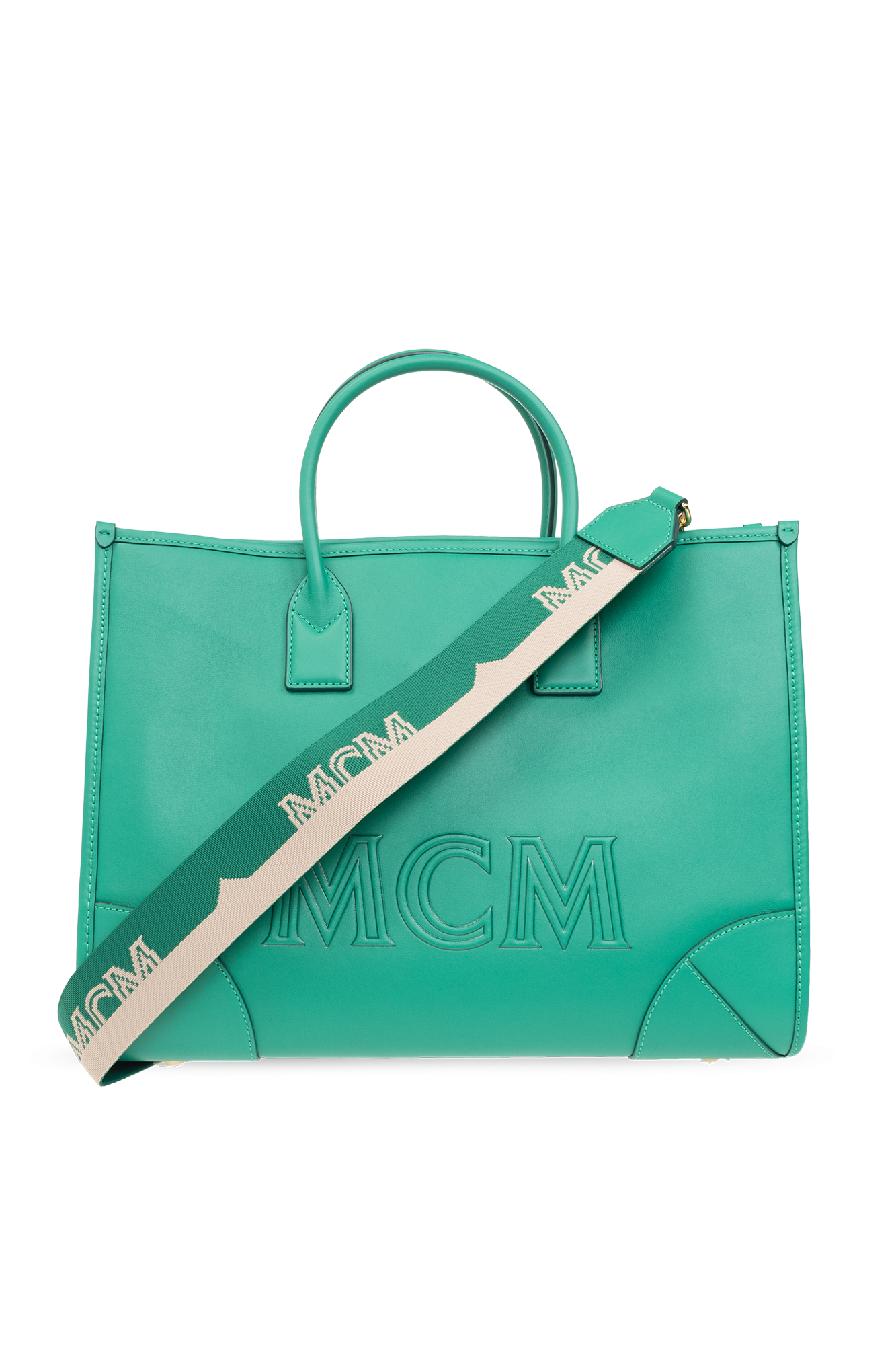 Mcm Large Munchen Leather Tote Bag - Green