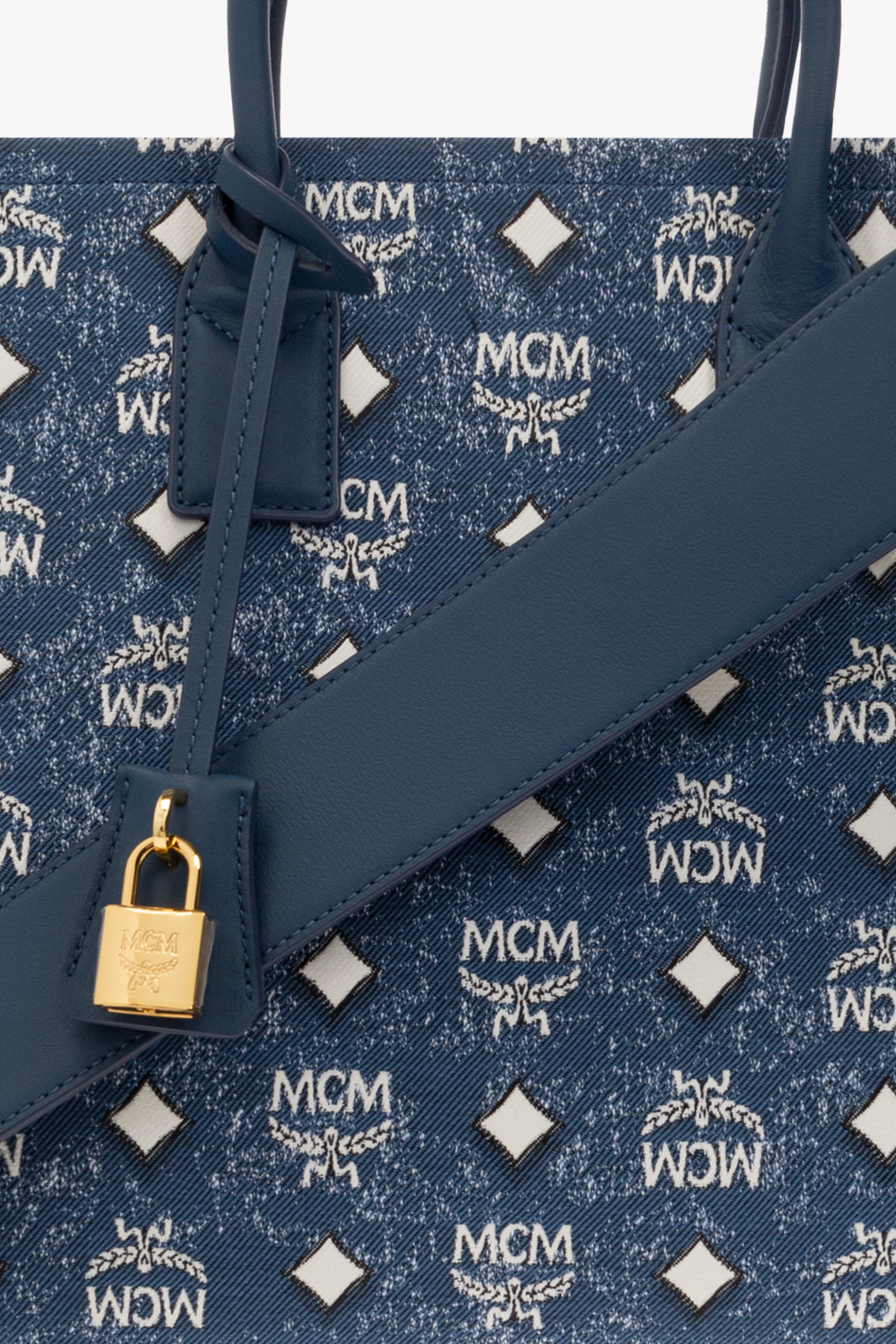 MCM Small Leather Shoulder Strap Tote Bag Blue