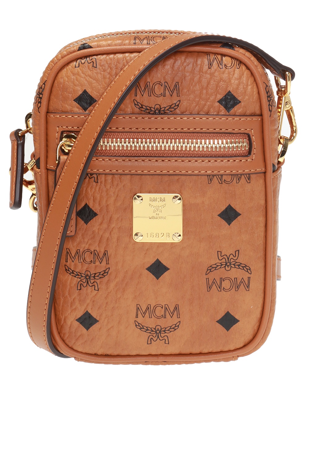MCM Monogrammed Small Top Handle Bag in Brown