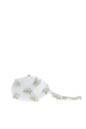 Satin clutch with appliqués